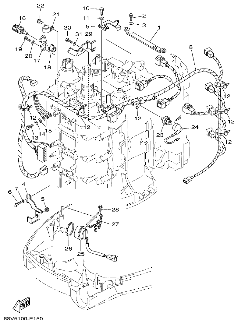 Yamaha F115TR, LF115TR, F115AET, FL115AET ELECTRICAL 3 parts diagram